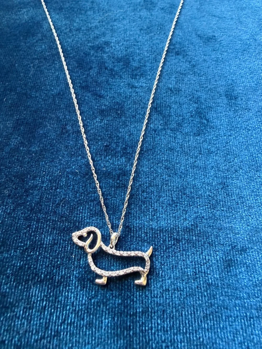 10K White Gold Diamond Dachshund Pendant on 14K White Gold Chain